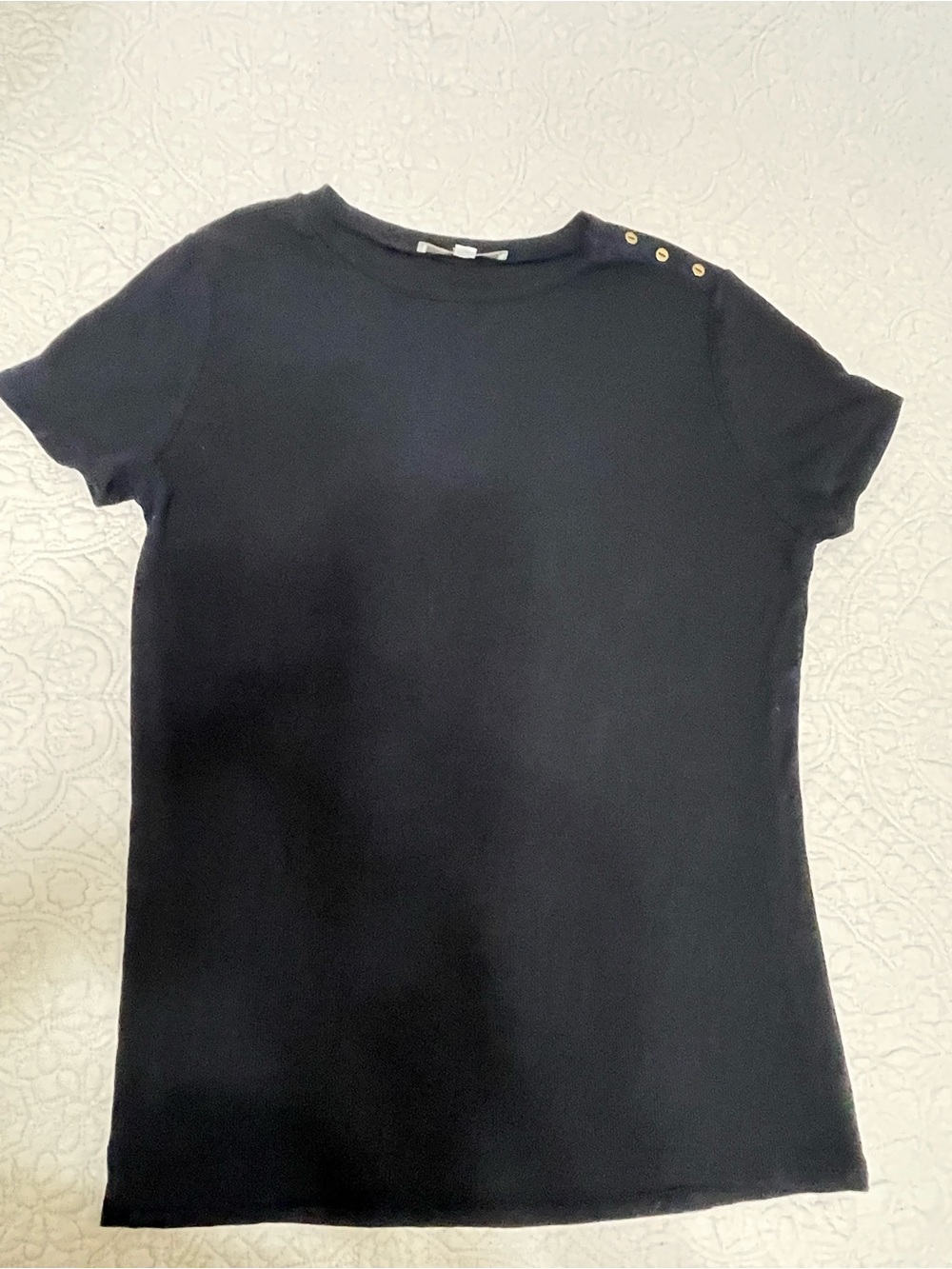 Black Short Sleeve ribbed shirt with Shoulder Buttons